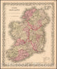 Historic Map - Ireland, 1865, Joseph Hutchins Colton - Vintage Wall Art