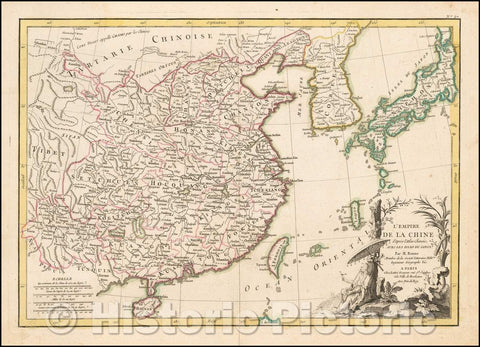 Historic Map - L'Empire de la Chine avec les Isles Du Japon et la Coree/Map of China, Korea and Japan, 1762, Jean Lattre - Vintage Wall Art