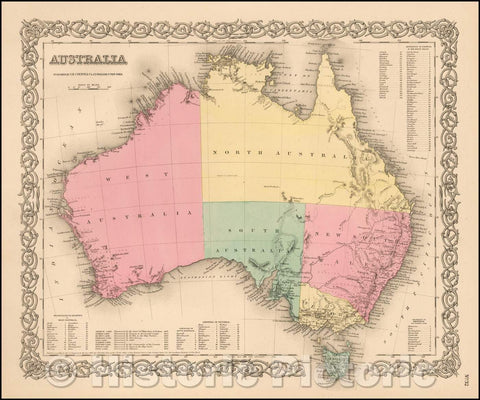Historic Map - Australia, 1856, Joseph Hutchins Colton - Vintage Wall Art