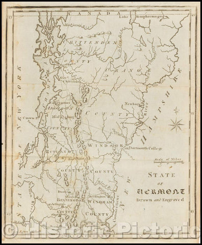 Historic Map - The State of Vermont, 1795, Joseph Scott - Vintage Wall Art