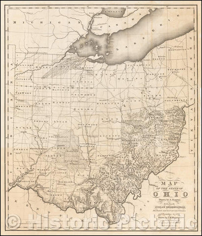 Historic Map - Map Of The State of Ohio Drawn, 1820, Caleb Atwater - Vintage Wall Art