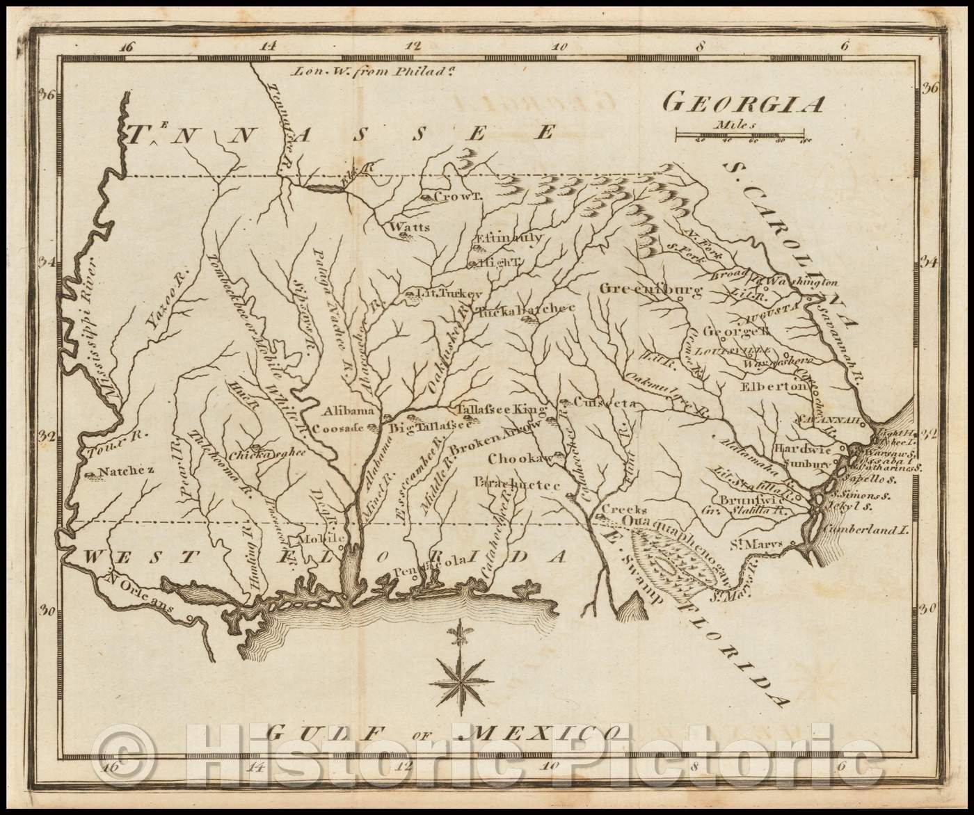 Historic Map - Georgia, 1795, Joseph Scott - Vintage Wall Art