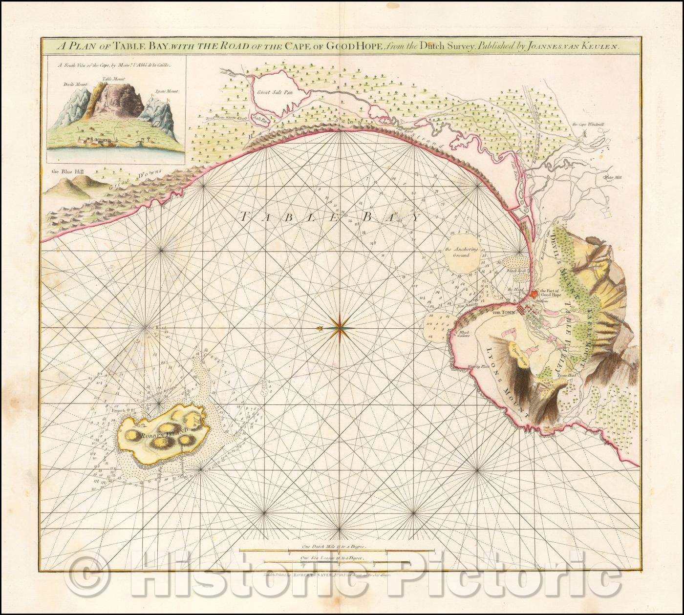 Historic Map - A Plan of Table Bay, with the Road of the Cape of Good Hope, from the Dutch Survey, 1770, Robert Sayer - Vintage Wall Art