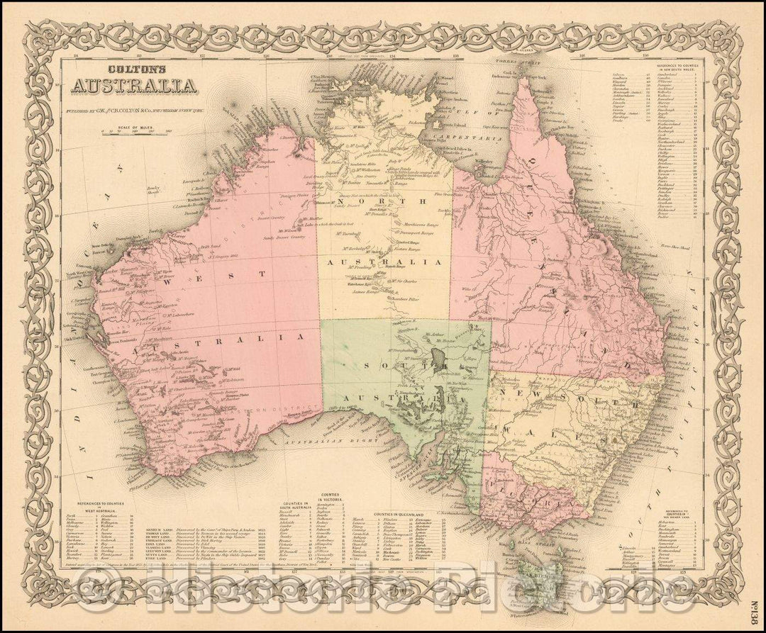Historic Map - Colton's Australia, 1872, G.W. & C.B. Colton - Vintage Wall Art