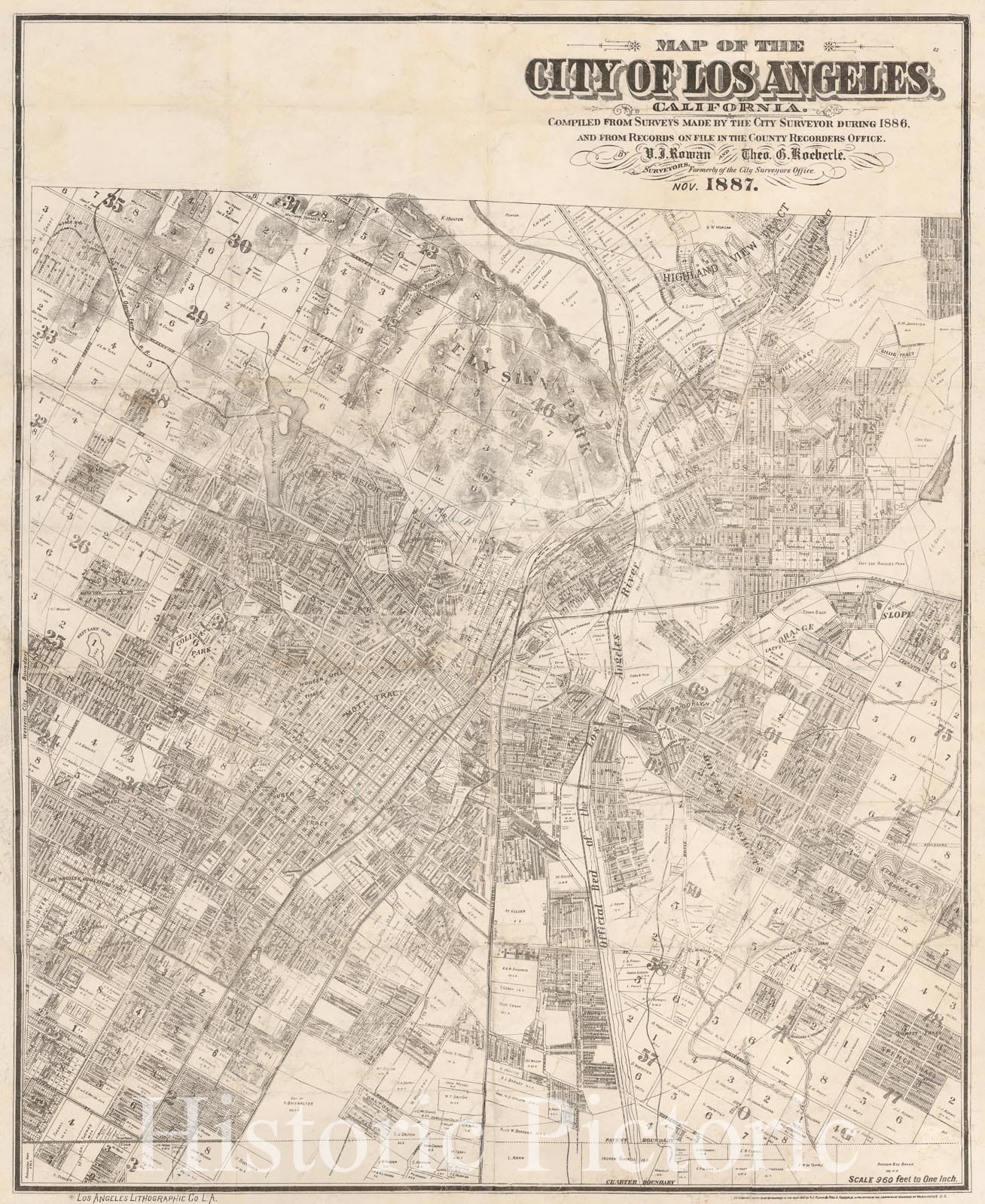 Historic Map - Map of the City of Los Angeles. California, 1887, Los Angeles Lithographic Co. v2