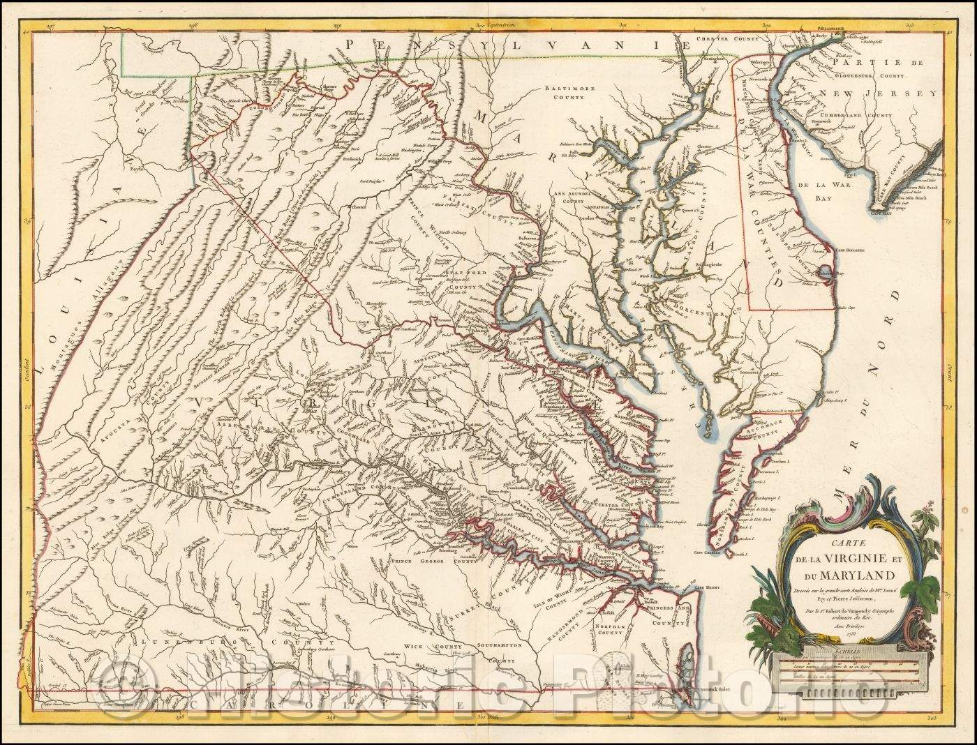 Historic Map - Carte De La Virginie Et Du Maryland Dressee sur la grande carte Angloise, 1755, Gilles Robert de Vaugondy v6