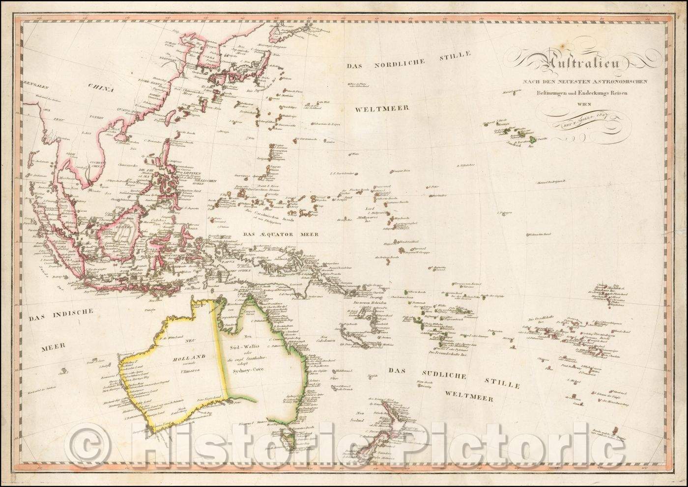Historic Map - Australien nach den Neuesten Astronomischen Bestimungen und Entdeckungs Reisen/Map of Oceana and Southeast Asia, 1807, Tranquillo Mollo - Vintage Wall Art