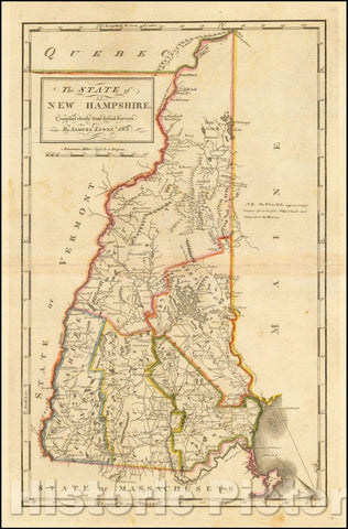 Historic Map - The State of New Hampshire, 1814, Mathew Carey - Vintage Wall Art