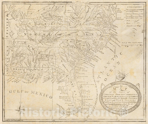 Historic Map - States of Virginia, North Carolina, South Carolina and Georgia Comprehending the Spanish Provinces of East and West Florida Exhibiting t, 1788 - Vintage Wall Art