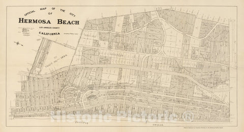 Historic Map - Official Map of the City of Hermosa Beach Los Angeles County California, 1922, Hermosa Realty Board - Vintage Wall Art