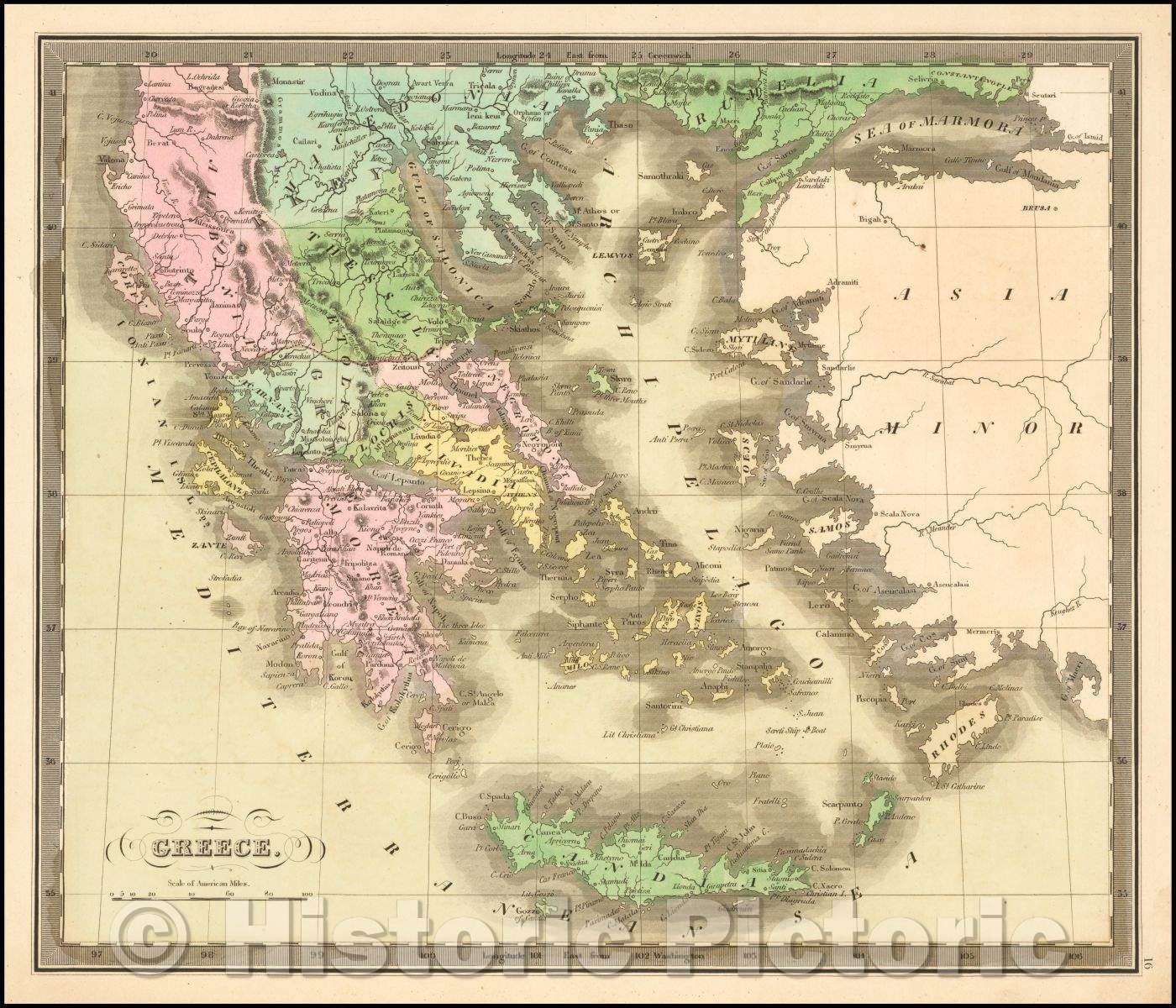 Historic Map - Greece, 1842, Jeremiah Greenleaf - Vintage Wall Art