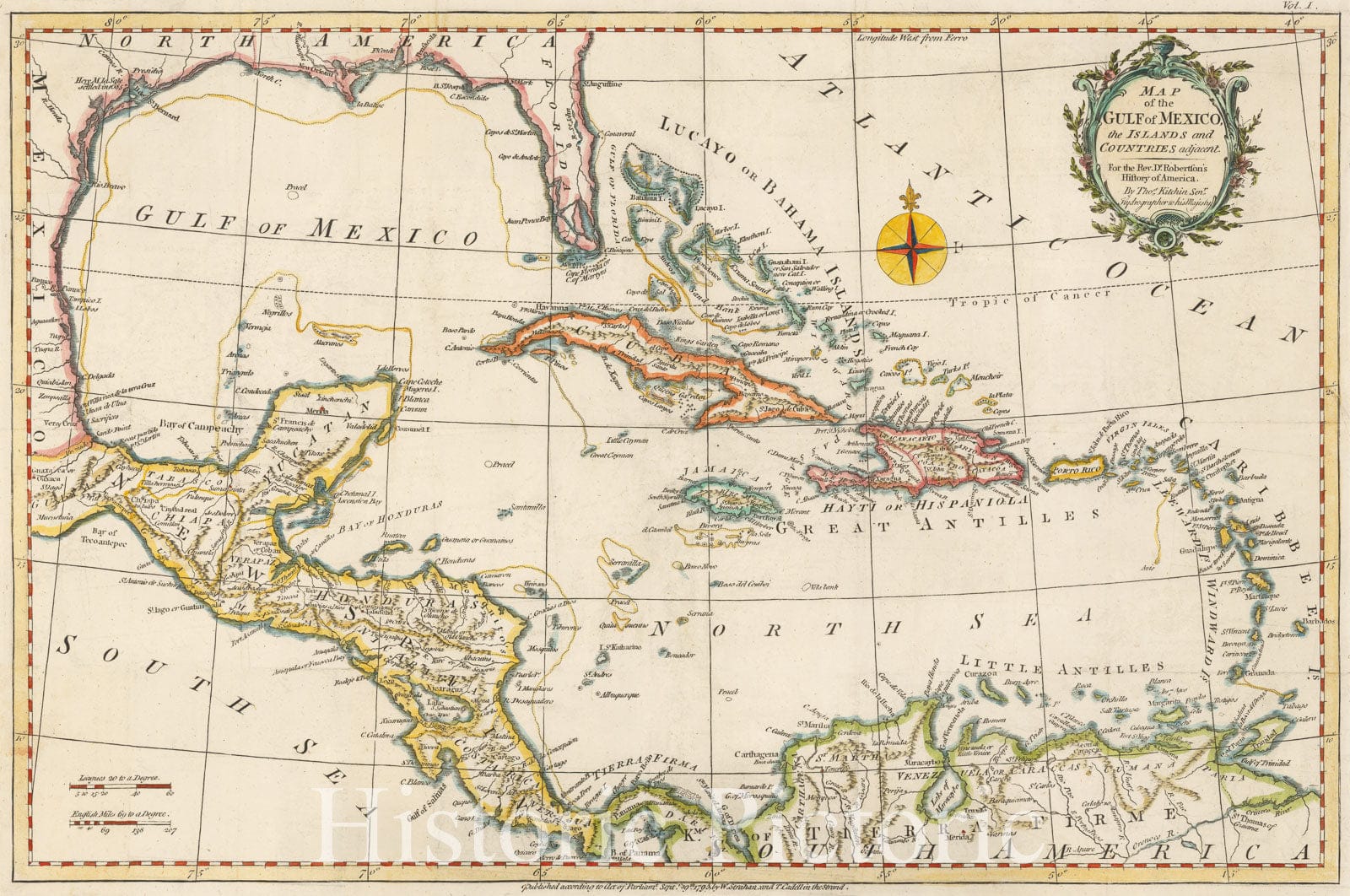 Historic Map - Map of the Gulf of Mexico, the Islands and Countries Adjacent, 1795, Thomas Kitchin - Vintage Wall Art