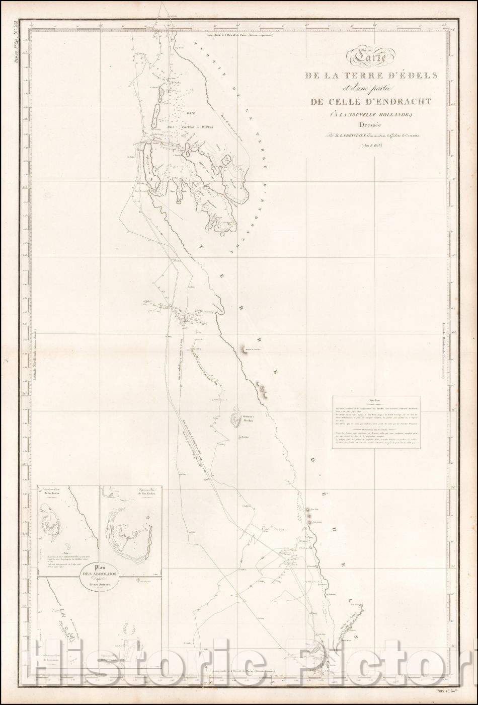 Historic Map - Carte de la Terre D'Edels et d'une partie De Celle D'Endracht (a la Nouvelle Hollande) :: Chart of Western Australia, 1812 - Vintage Wall Art