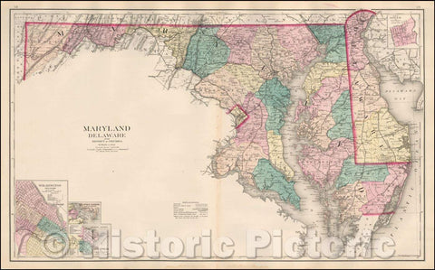 Historic Map - Maryland & Delaware and the District of Columbia, 1881, Frank A. Gray - Vintage Wall Art