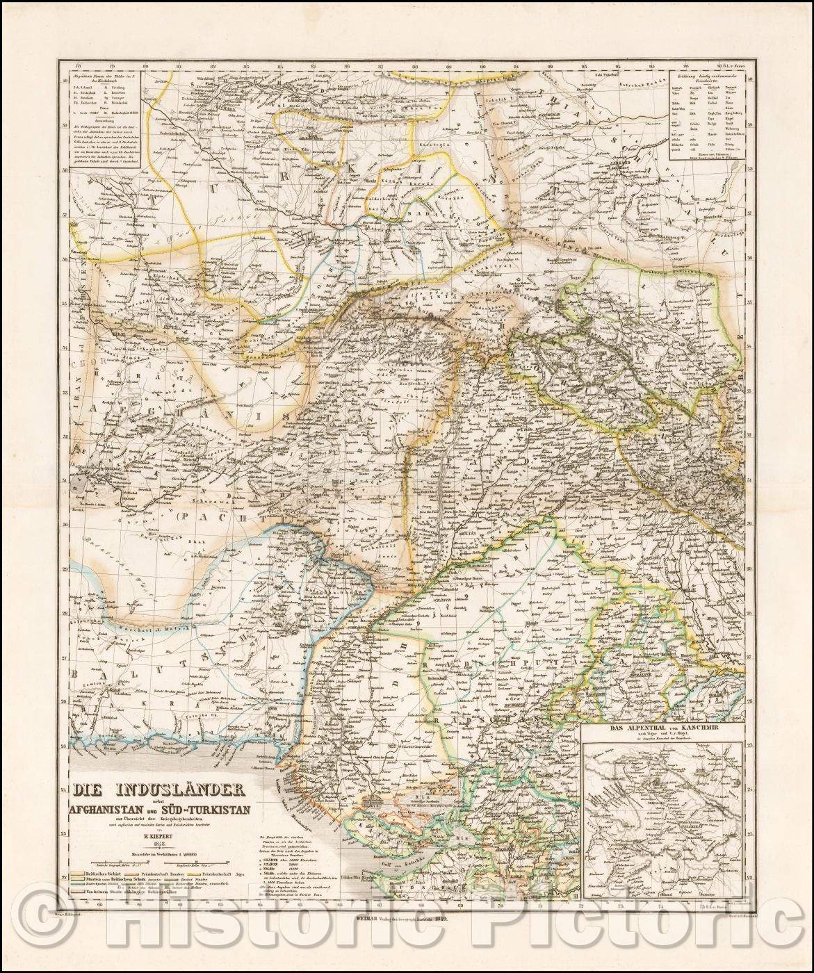 Historic Map - Die Induslander nebst Afghanistan und Sud-Turkistan/Map of Central Asia, published in Weimar by Heinrich Kiepert, 1849, Heinrich Kiepert - Vintage Wall Art
