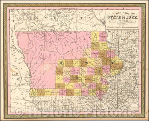 Historic Map - The State Of Iowa, 1850, Thomas, Cowperthwait & Co. - Vintage Wall Art
