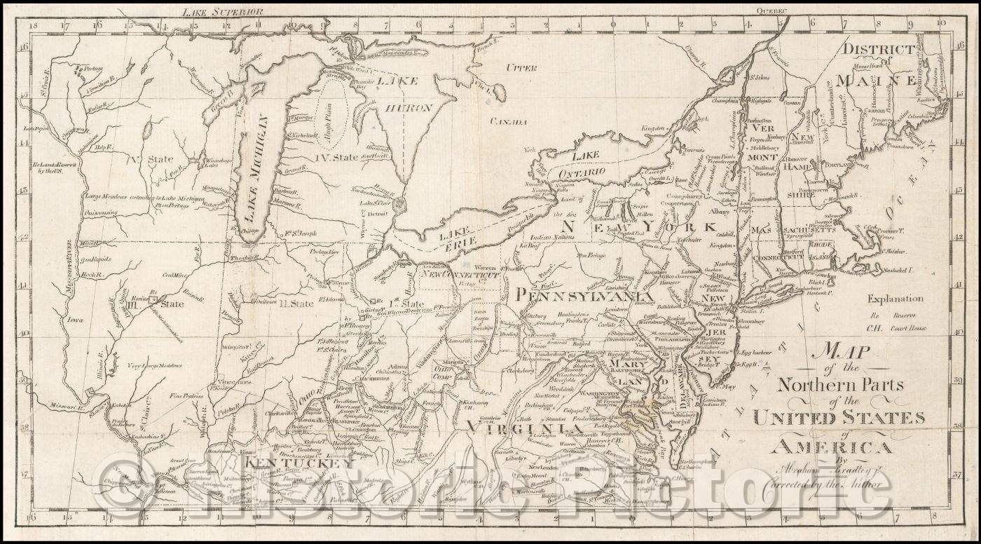 Historic Map - Map of the Northern Parts of the United States of America, 1797, Jedidiah Morse - Vintage Wall Art