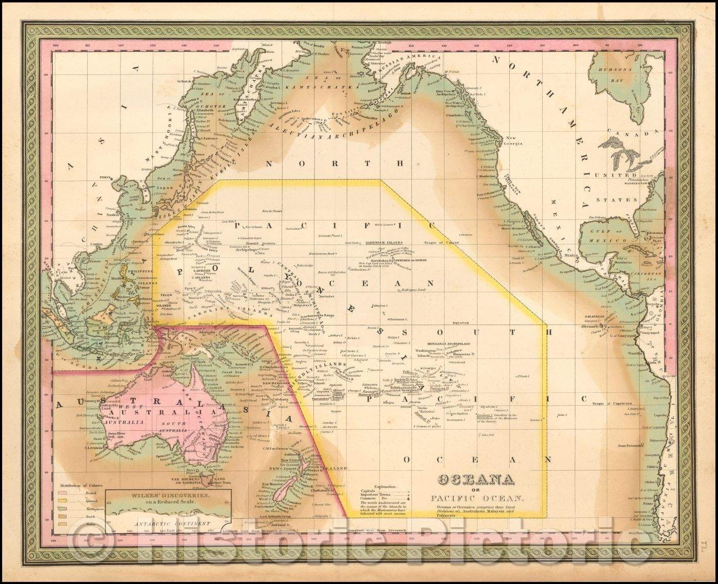 Historic Map - The Pacific Ocean Including Oceana with its several Divisions, Islands, Groups, 1850, Samuel Augustus Mitchell - Vintage Wall Art
