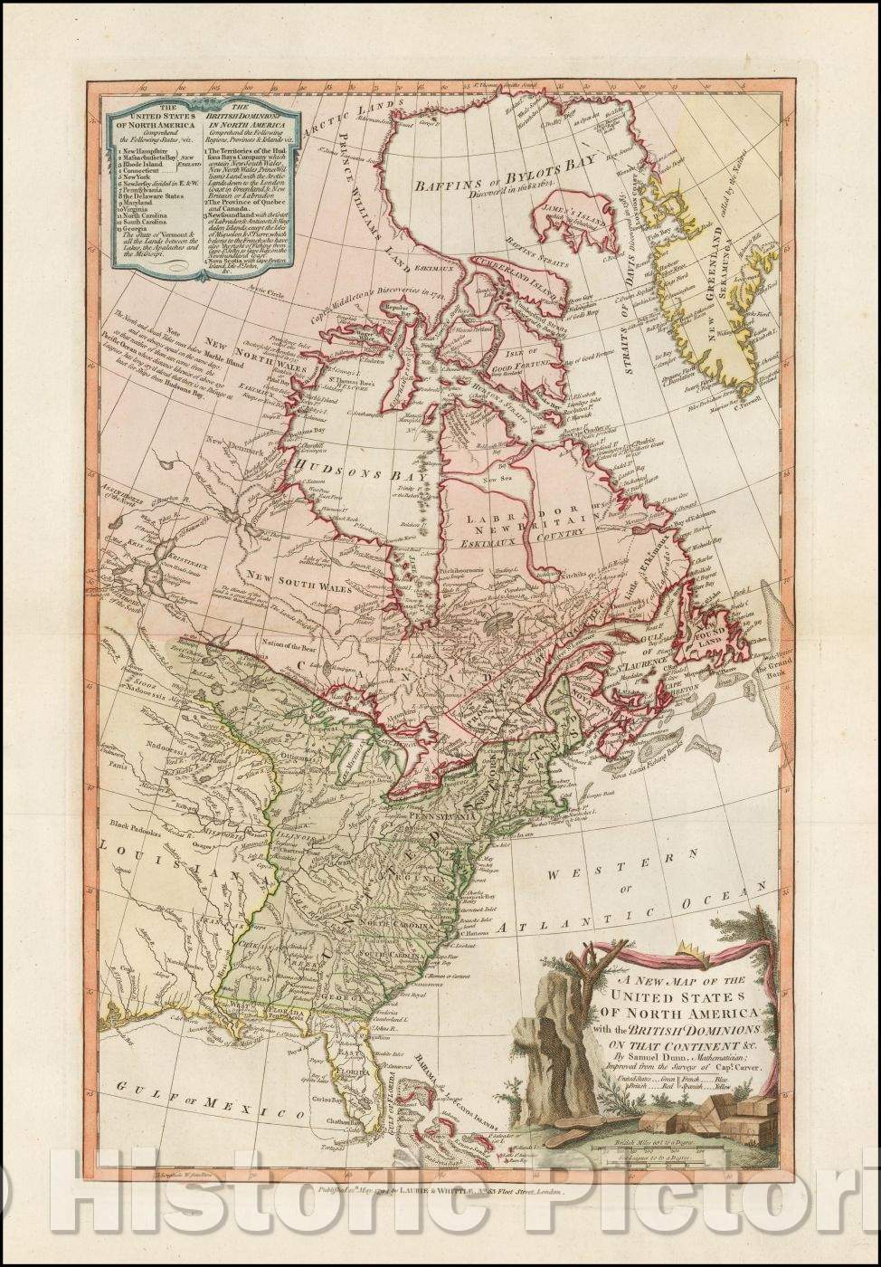Historic Map - The United States of North America with the British Dominions on that Continent, 1794, Laurie & Whittle - Vintage Wall Art