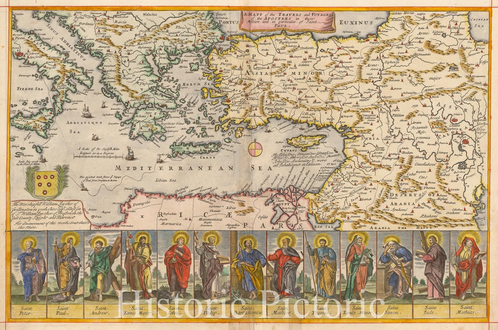 Historic Map - A Mapp of the Travels and Voyages of the Apostles in their Mission and in particular Saint Paul, 1680, Richard Blome - Vintage Wall Art