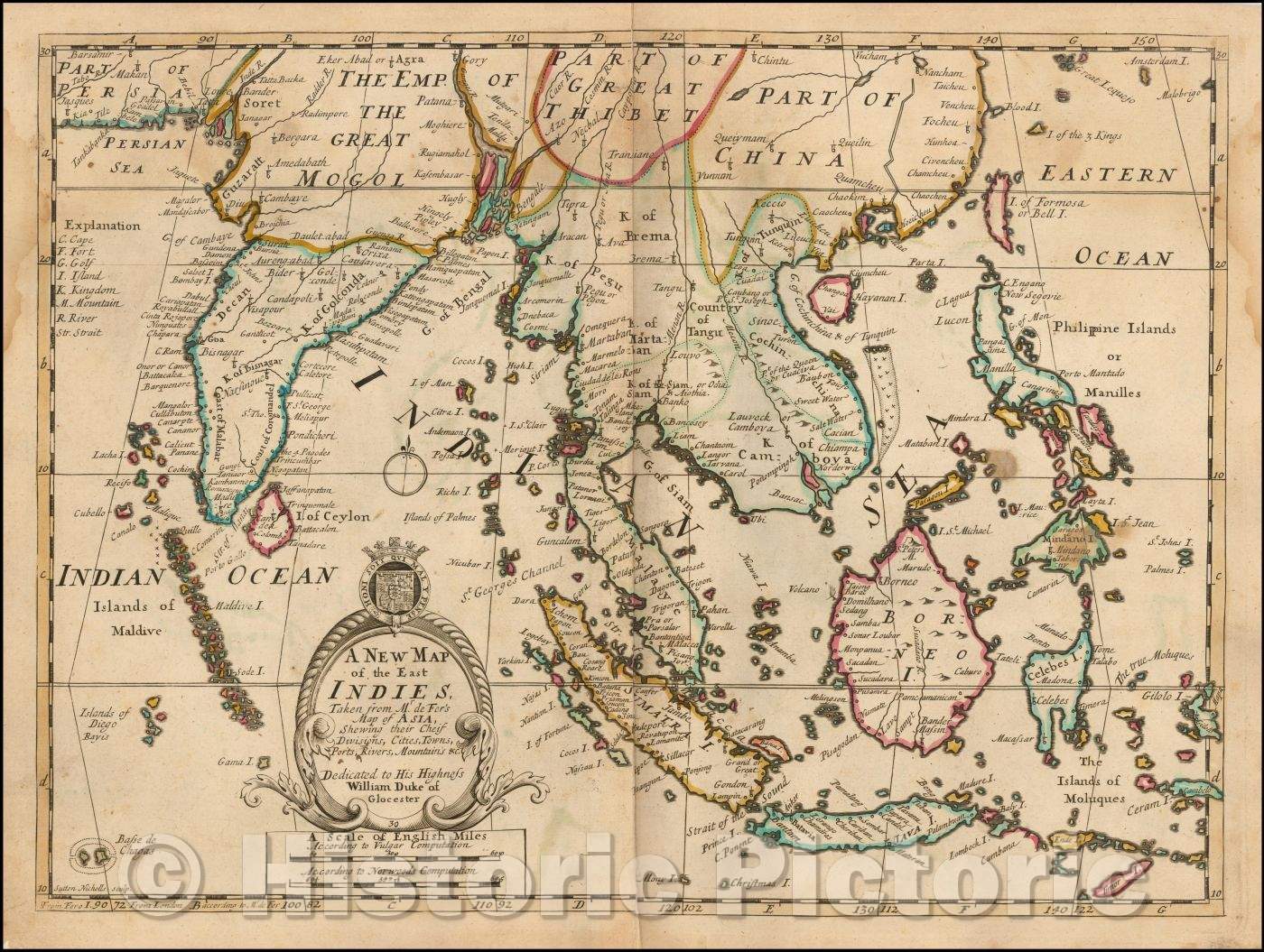 Historic Map - The East Indies, Taken from Mr. De Fer's Map of Asia, Shewing their Chief Divisions, 1700, Edward Wells - Vintage Wall Art