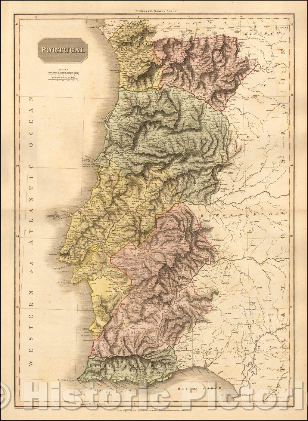 Historic Map - Portugal, 1815, John Pinkerton - Vintage Wall Art