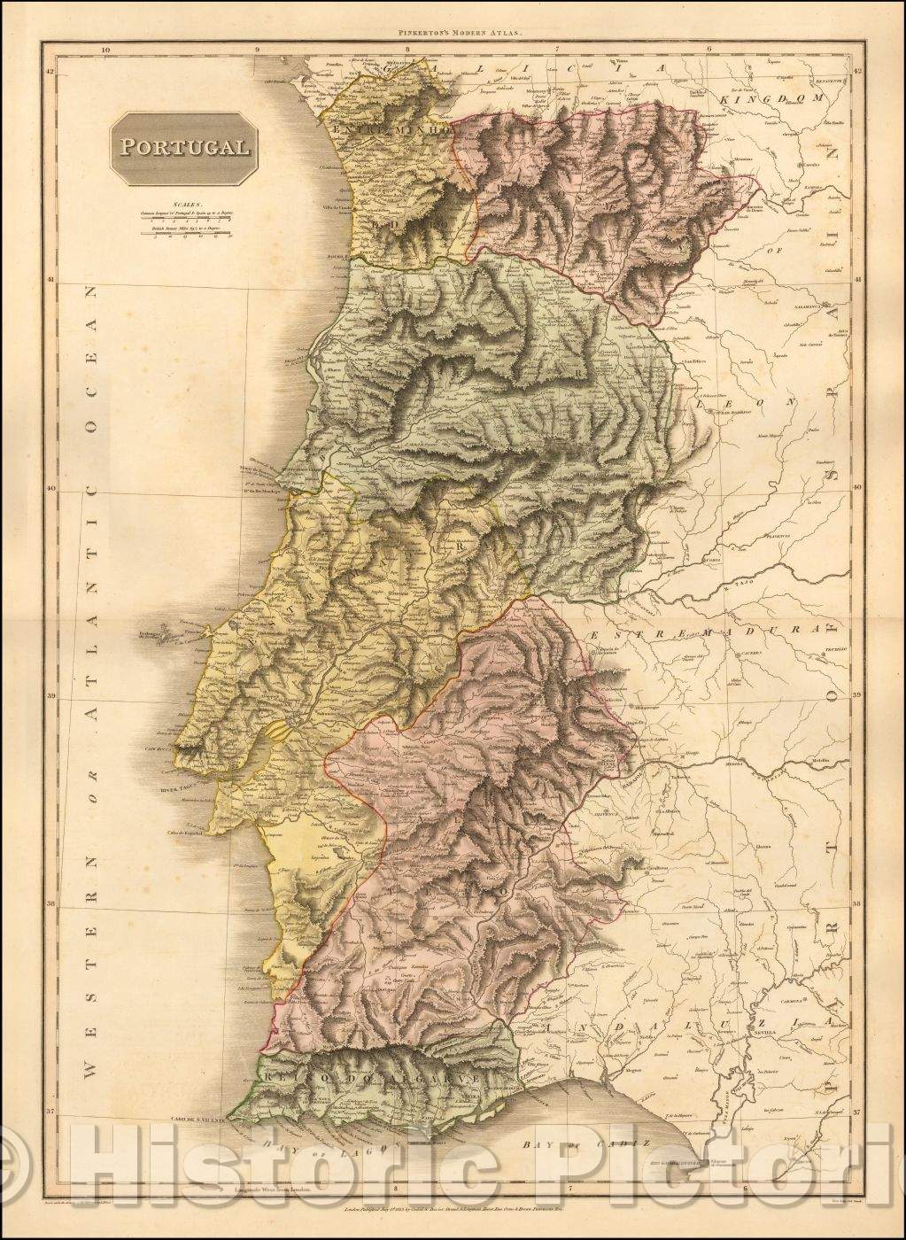 Historic Map - Portugal, 1815, John Pinkerton - Vintage Wall Art
