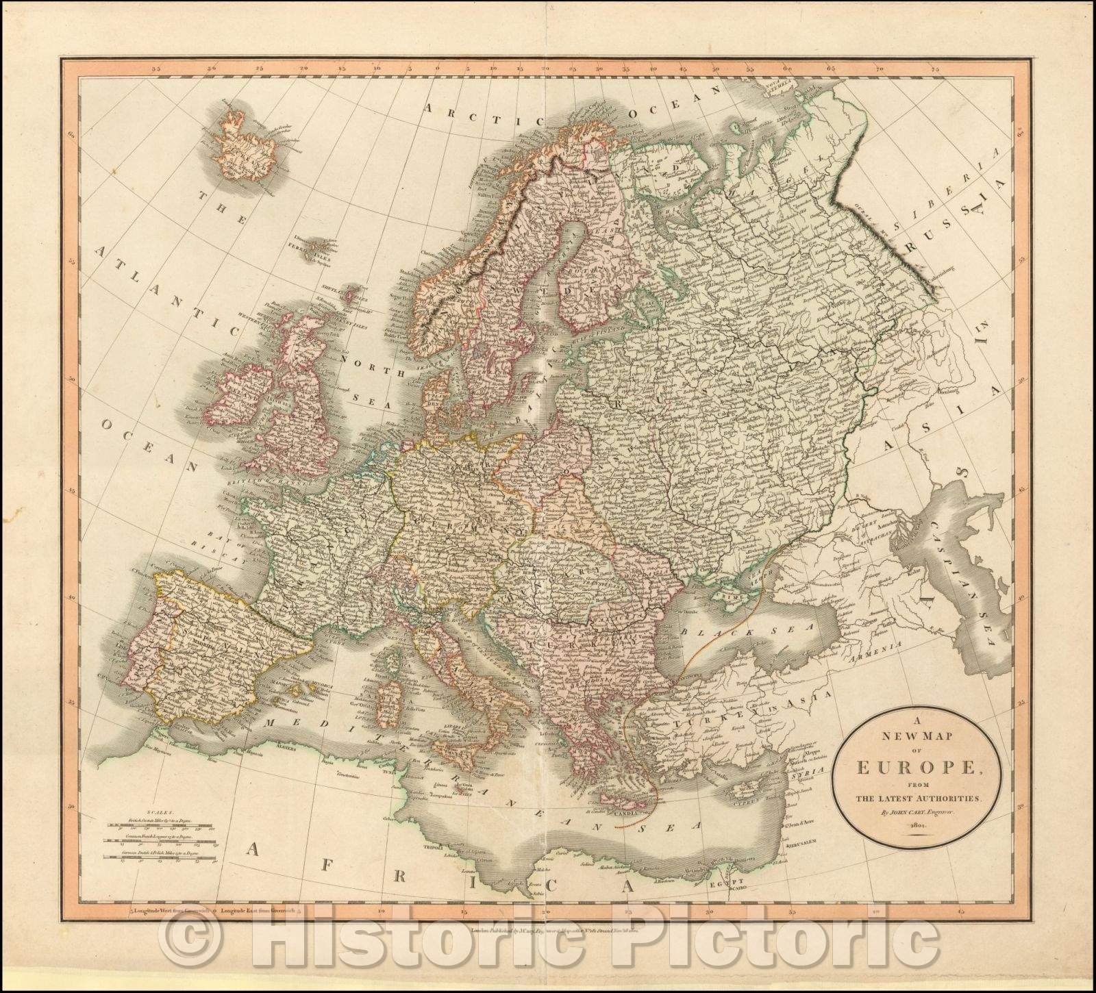 Historic Map - Europe, from the Latest Authorities, 1804, John Cary - Vintage Wall Art