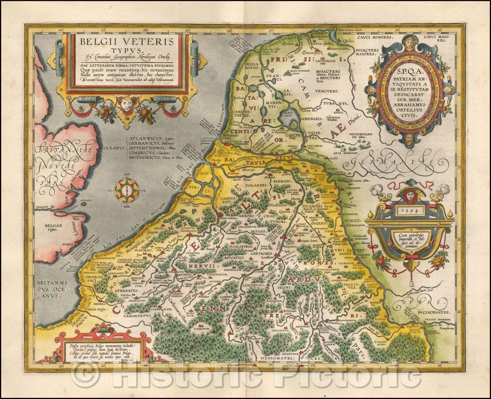 Historic Map - Belgii Veteris Typus, 1624, Abraham Ortelius - Vintage Wall Art