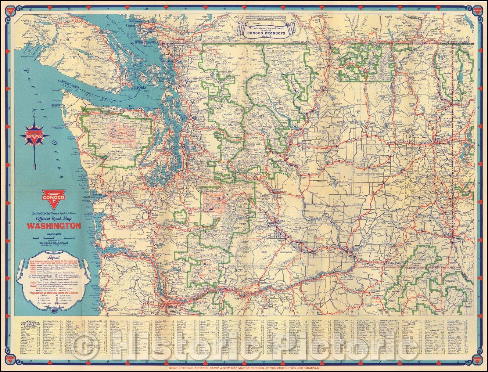 Washington Road Map 1930s - Mount Rainier Historical Print – Historic ...