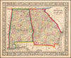 Historic Map - County Map of Georgia and Alabama, 1865, Samuel Augustus Mitchell Jr. - Vintage Wall Art