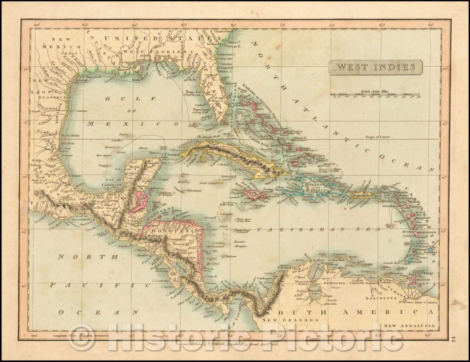 Historic Map - West Indies, 1809, Charles Smith - Vintage Wall Art