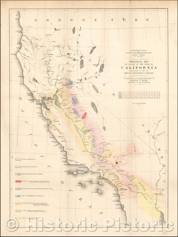 Historic Map - Geological Map of a Part of the State of California Explored in, 1853, U.S. Pacific RR Survey - Vintage Wall Art