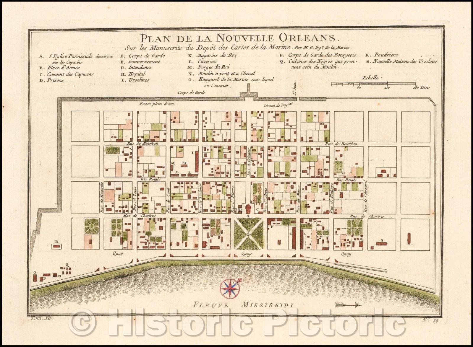 Historic Map - Plan De La Nouvelle Orleans Sur les Manuscrits du Depot des Cartes De la Marine :: Of New Orleans On the manuscripts of the Navy Depot Cards, 1764 - Vintage Wall Art