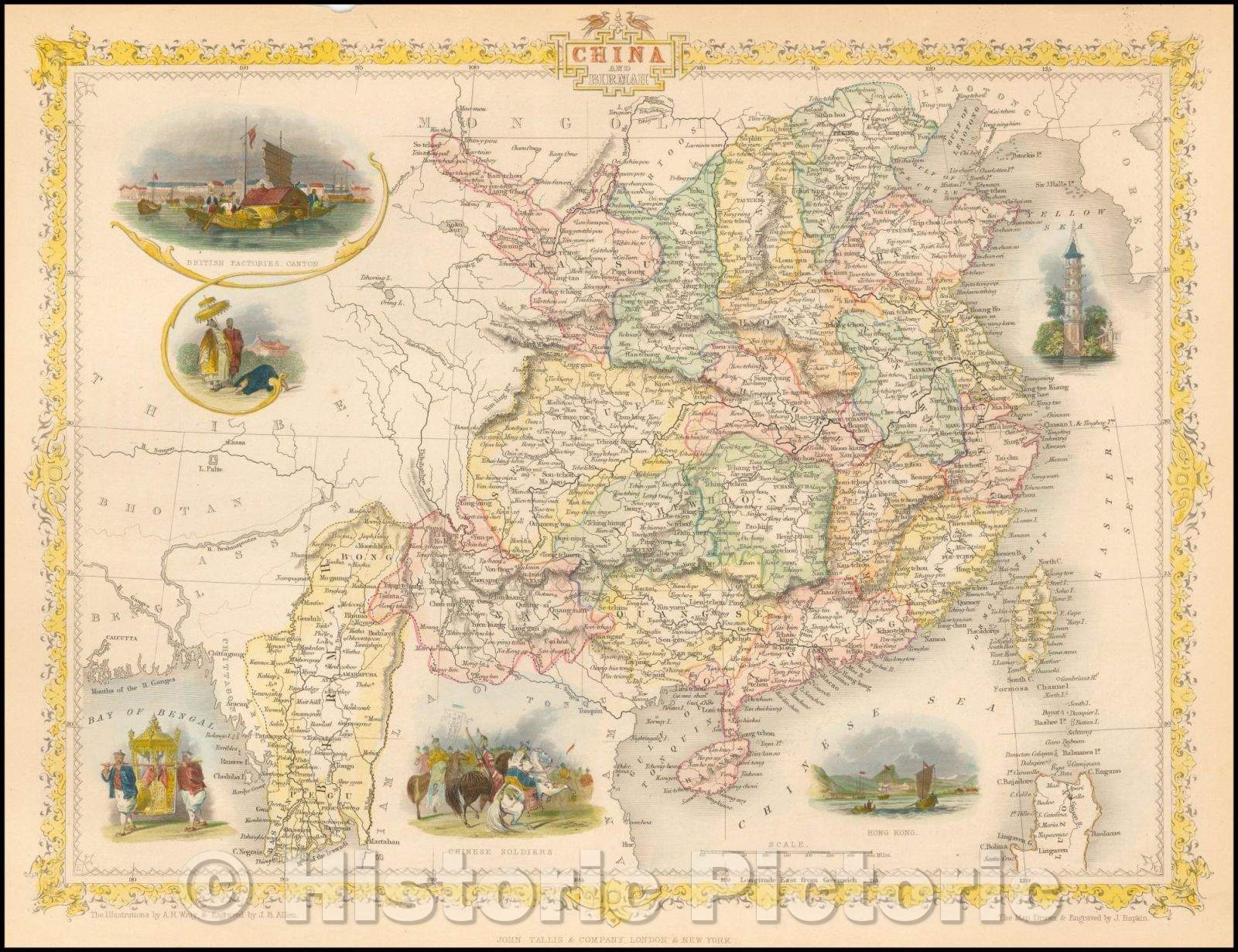 Historic Map - China and Birmah (View of Hong Kong), 1851, John Tallis v1