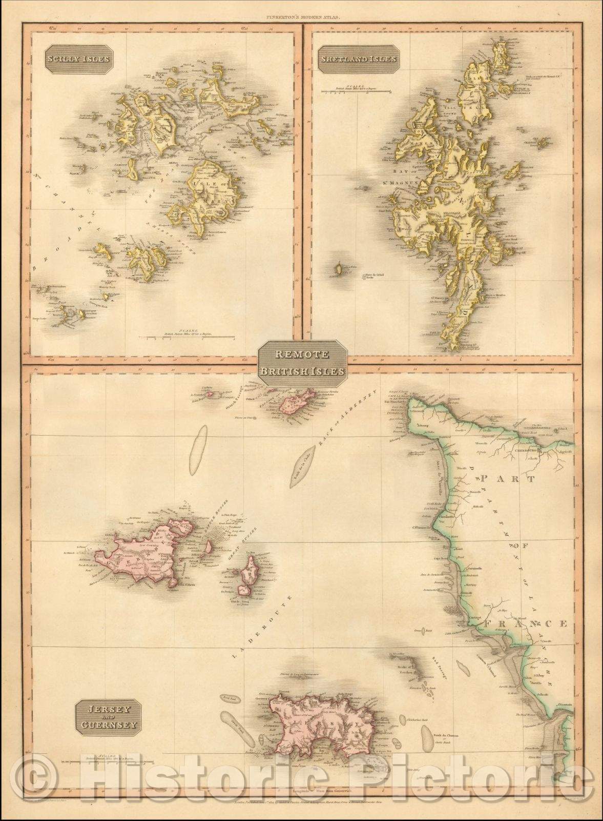Historic Map - Remote British Isles (Scilly Isles, Shetland Isles, Jersey and Guernsey), 1812, John Pinkerton v1