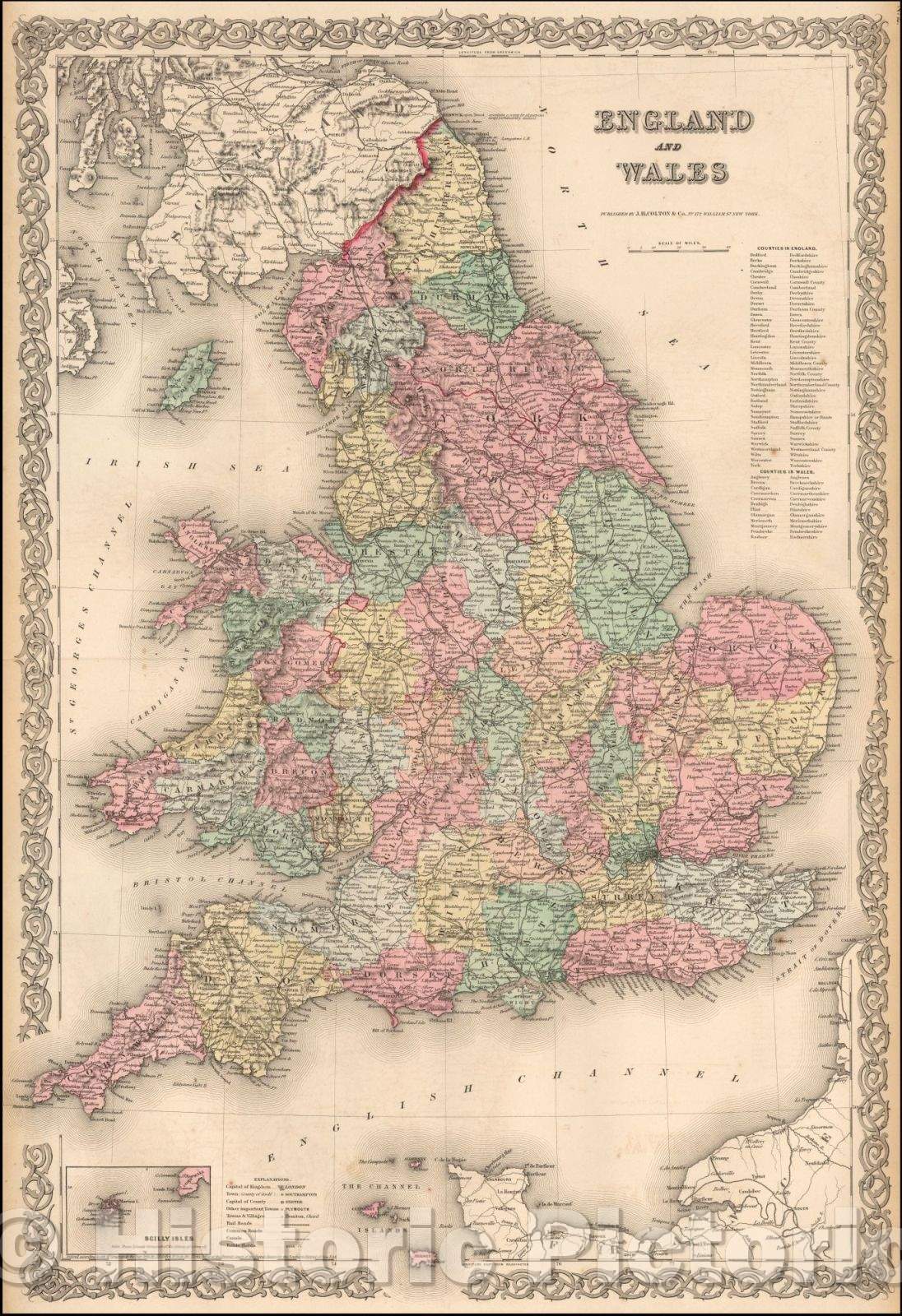 Historic Map - Colton's England and Wales, 1859, Joseph Hutchins Colton - Vintage Wall Art