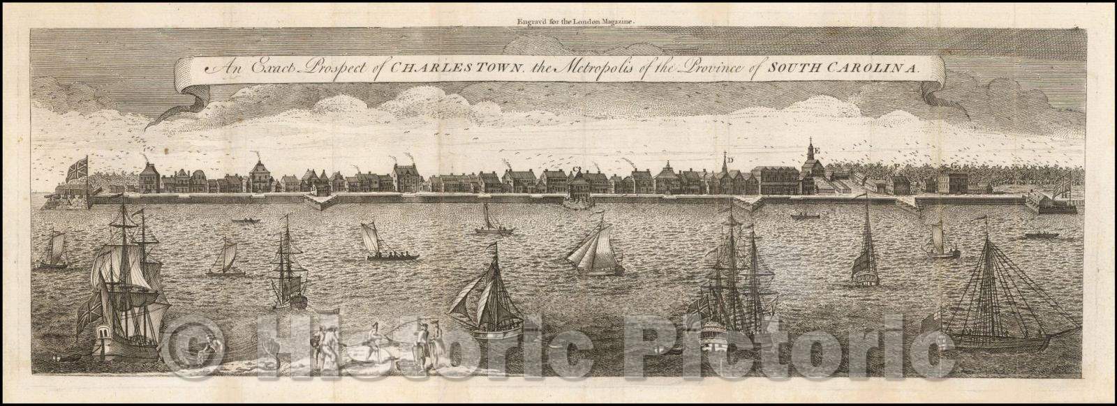 Historic Map - An Exact Prospect of Charlestown, the Metropolis of the Province of South Carolina, 1762, London Magazine - Vintage Wall Art