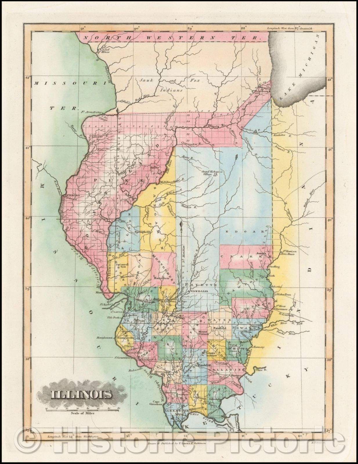 Historic Map - Illinois, 1823, Fielding Lucas Jr. v1