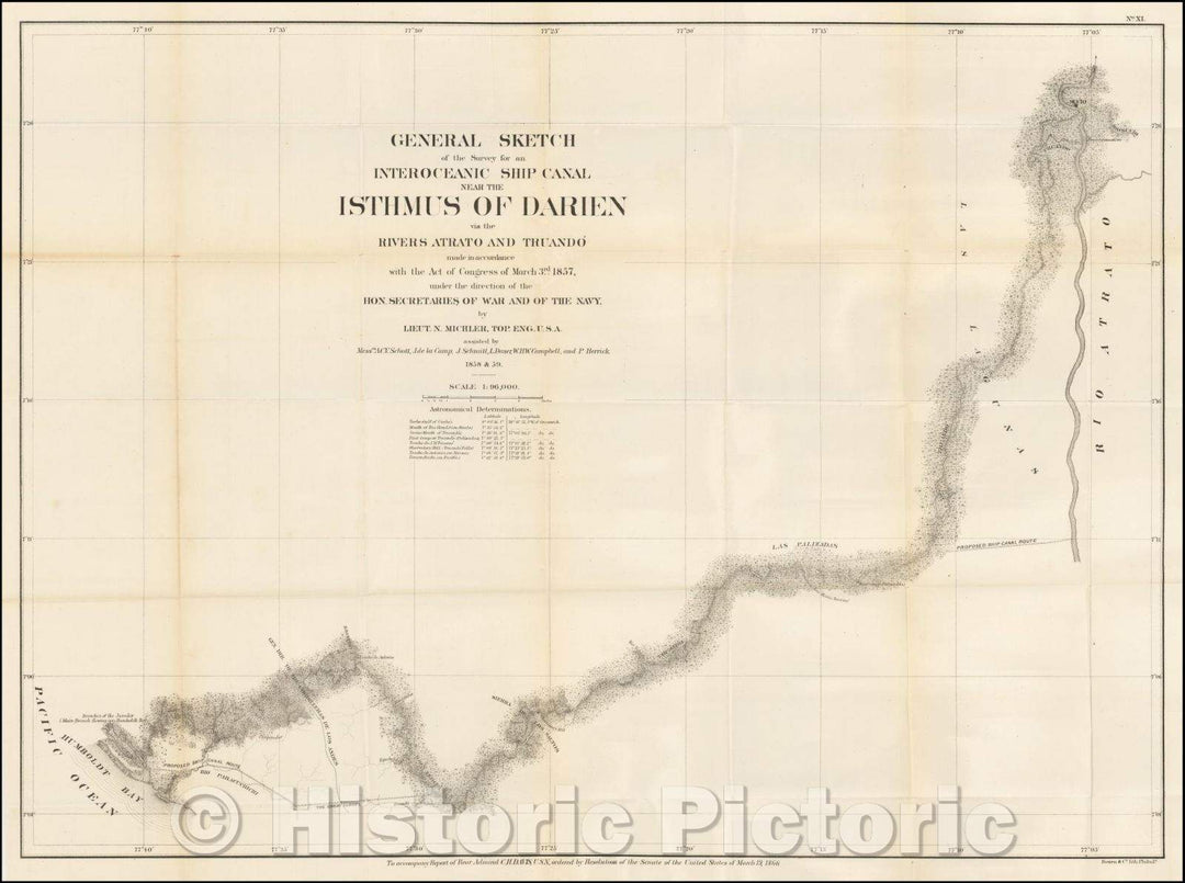 Historic Map - General Sketch of the Survey for an Interoceanic Ship Canal near the Isthmus of Darien via the Rivers Atrato and Truando, 1866, Bowen & Co. - Vintage Wall Art