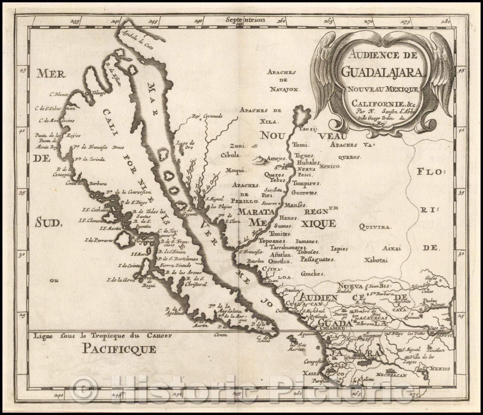 Historic Map - Audience De Guadalajara, Nouveau Mexique, Californie, 1657, Nicolas Sanson v1