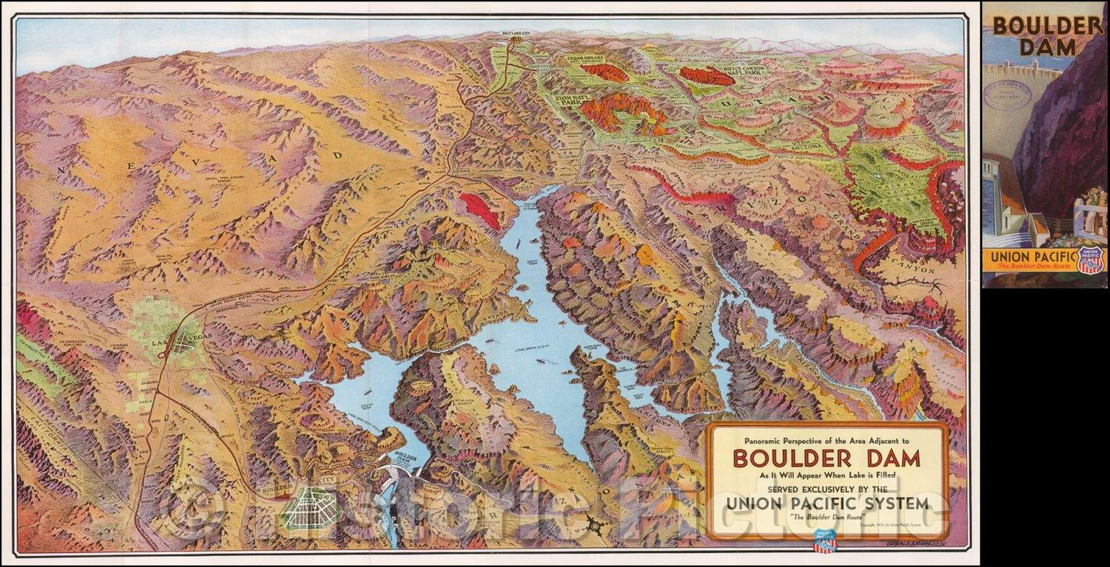 Historic Map - Boulder Dam/Las Vegas Panoramic Perspective of the Area Adjacent to Boulder Dam, 1936, Gerald A. Eddy v1