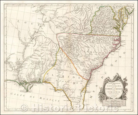 Historic Map - Partie Meridionale de la Louisiane, avec la Floride, la Caroline et la Virginie, Par Le Sr. D'Anville, 1776, Paolo Santini - Vintage Wall Art