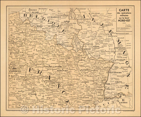 Historic Map - Carte des operations militaires sur le front Nord-est/WWII Theater Map Published in Algeria, 1939, La Societe Nord Africaine De Photograveur - Vintage Wall Art