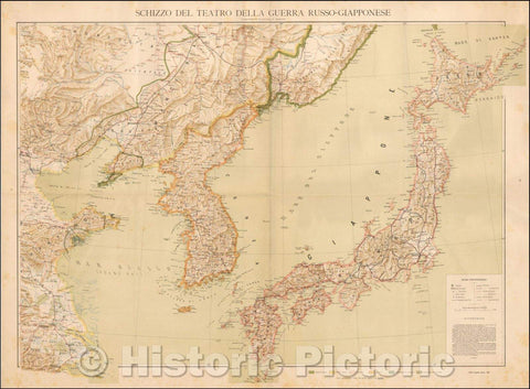 Historic Map - Schizzo del Teatro della Guerra Russo-Giapponese/Italian Map of the Theater of the Russo-Japanese War, published in 1904, 1904 - Vintage Wall Art