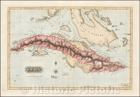 Historic Map - Cuba (with Florida Keys and Bahamas), 1823, Fielding Lucas Jr. - Vintage Wall Art