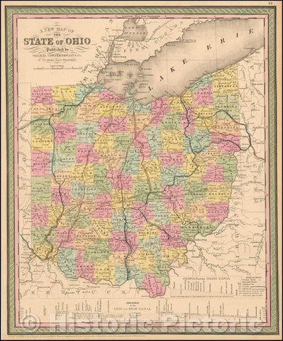 Historic Map - The State of Ohio, 1852, Thomas, Cowperthwait & Co. - Vintage Wall Art
