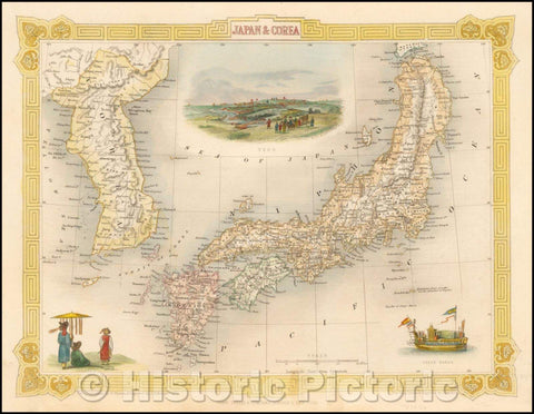 Historic Map - Japan & Corea, 1851, John Tallis - Vintage Wall Art