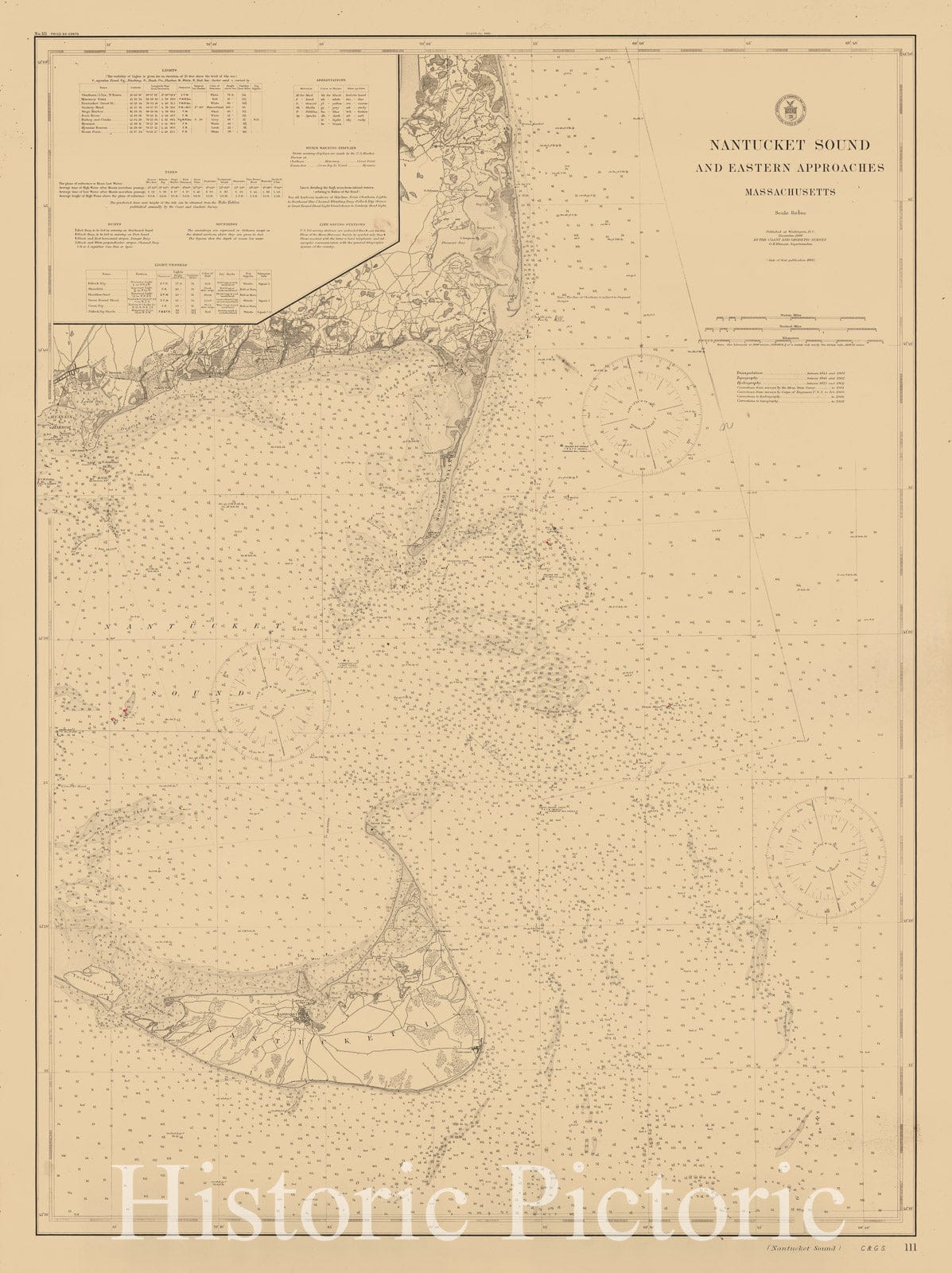 Historic Map - Nantucket Sound and Eastern Approaches, 1866, U.S. Coast & Geodetic Survey - Vintage Wall Art
