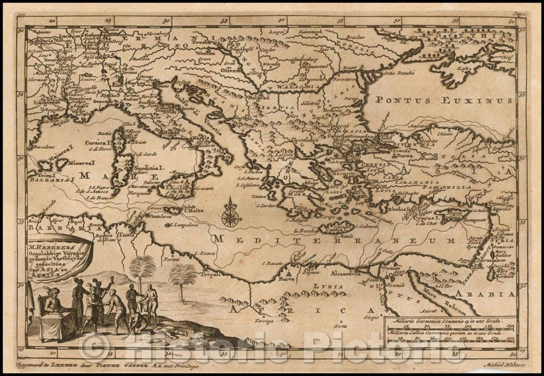 Historic Map - M. Heberers Ongelukkige Voyagie gedaan in Verscheyde gedeeltens van Asia en Africa/Map of the Mediterranean and contiguous lands, 1700 - Vintage Wall Art